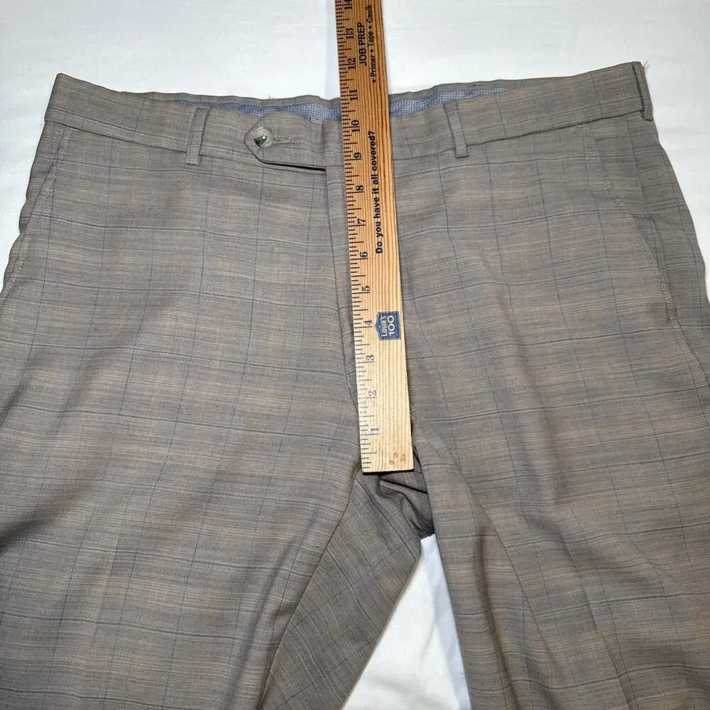 Ballin Pants Mens 36x28.5 Tan Gray Plaid Wool Dress Pants Comfort EZE Canada - Picture 10 of 16